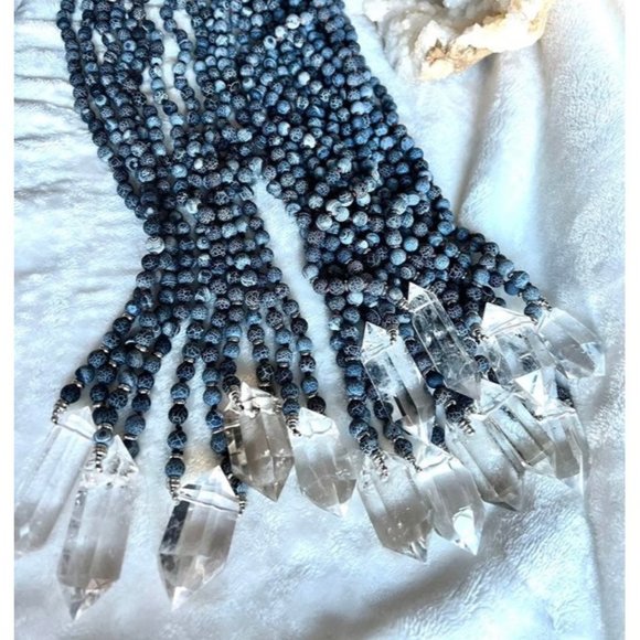Handmade Jewelry - Dragon's Vein Agate + Quartz Mala Necklace